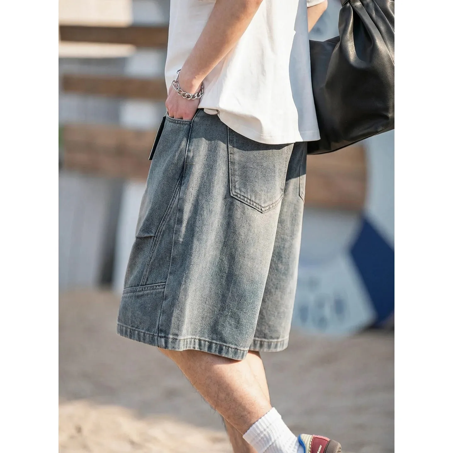 2026 Summer New Brand Men's Straight Loose Denim Shorts Classic Three Dimensional Split Pleated Lyocell Denim Five Quarter Jeans — image 6