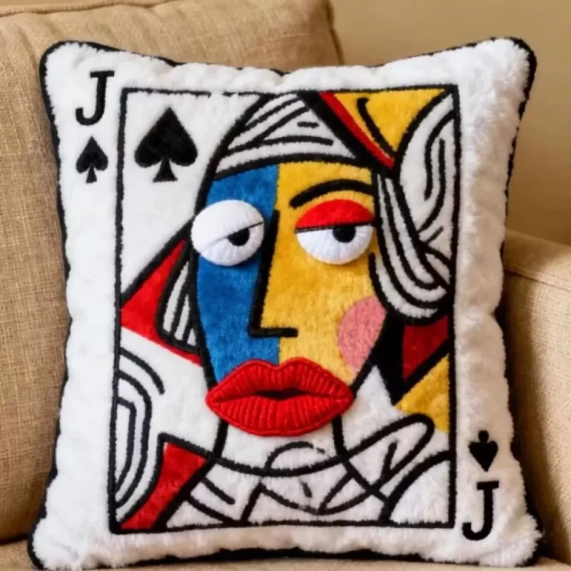 Patchwork Style Poker Card Cushion 3D Big Eyes Card Game Theme Plush Cushion High-Value Design Patchwork Pillow Gift Giving — image 9