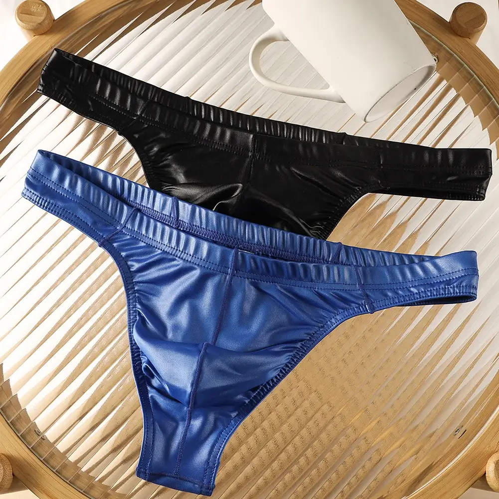 Men G-string Faux Leather Thong Large Pouch 90 Polyester 10 Spandex Low Rise Thong Men Sexy G-string Underwear