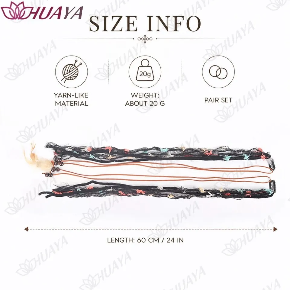 Boho Clip In Synthetic Fiber Hair Extensions Feather Beads Yarn Braids Hair Accessories Festival Hair Pieces for Women — image 2