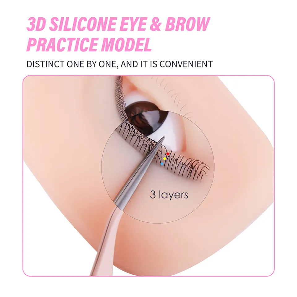 3 Layers Lashes Reusable Mannequin Eyes Eyelash Extension Eyes Model Doll Face Head Training Simulated Silicone Eye Makeup Tools