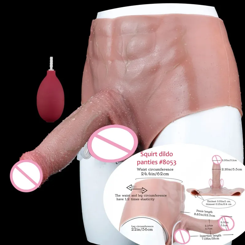 Black Nude Silicone Squirting Panties With Simulated Solid Penis Strapon Big Realistic Ejaculation Dildo Sex Toy For Women