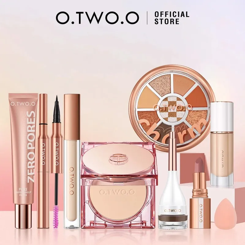 O.TWO.O 9pcs Full Makeup Face Setting Powder Primer Base Mascara Eyeliner Pen Eyebrow Tint Lipstick Eyeshadow Make-up for Women