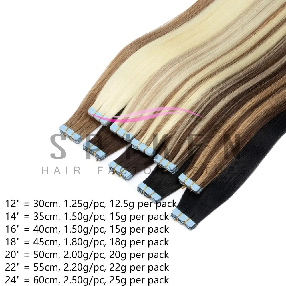 Mini Tape In Human Hair Extensions 12"-20" Machine Remy Skin Weft Adhesive Tape Hair Natural Black Tape Ons 10pcs for Women — image 3