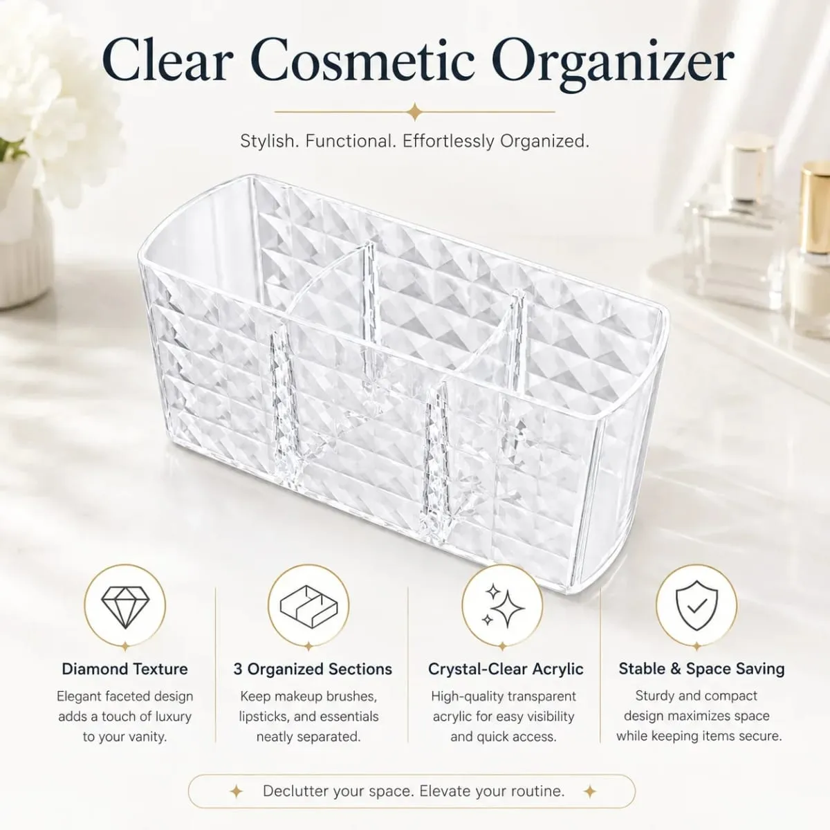 Layered Cosmetic Display Box Desktop Organizer with Compartments for Jewelry Makeup Brushes and Cosmetics — image 1
