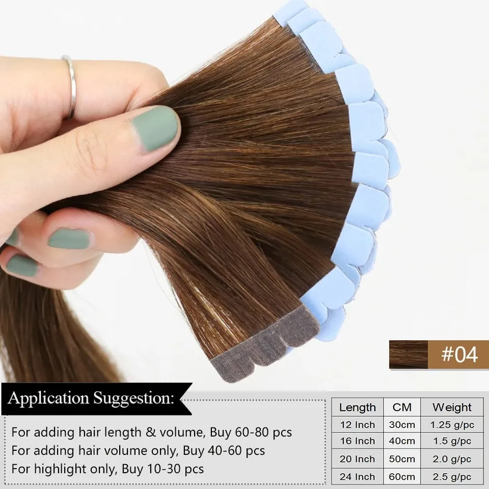 Invisible Adhesive Mini Tape Ins Straight Real Human Hair Extensions Easy Installation Add Volume For Women