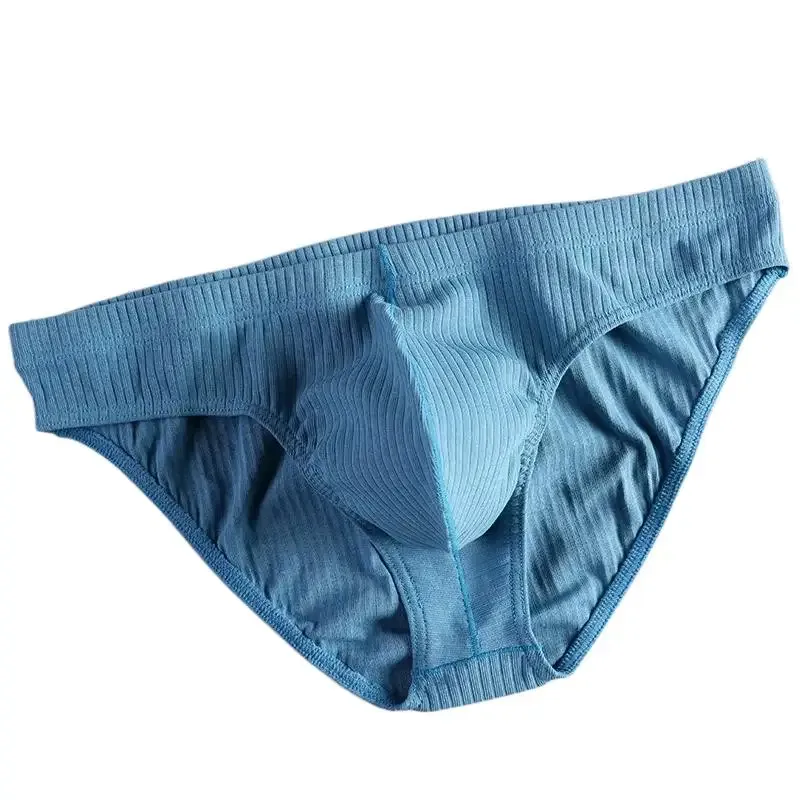 Men's Sexy Brief Ribbed Cotton Breathable Comfortable Sweat Absorption Sports Underwear Youth Low Waist U Convex Pouch Underpant — image 1