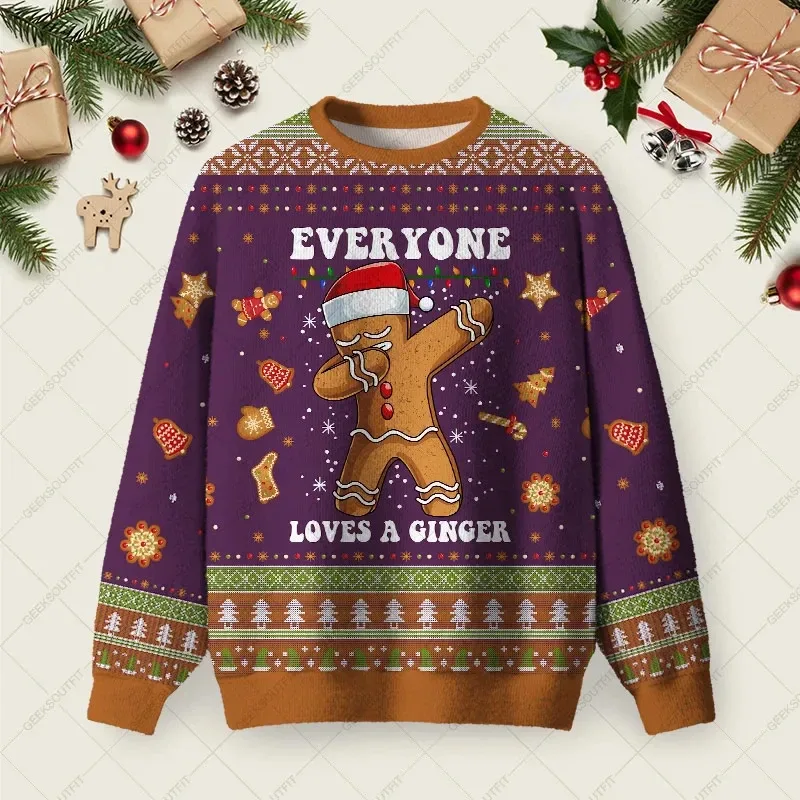 3D Print Gingerbread Man Graphic Sweatshirts Funny Santa Claus Ugly Christmas Sweater Unisex Xmas 2026 Pullover Casual Clothing