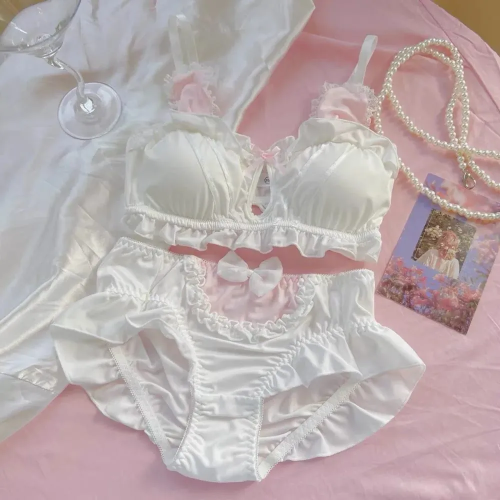 Japanese soft girl cute girl rabbit ears underwear small chest flat chest thin without steel ring triangle cup bra set 32-38AB — image 3