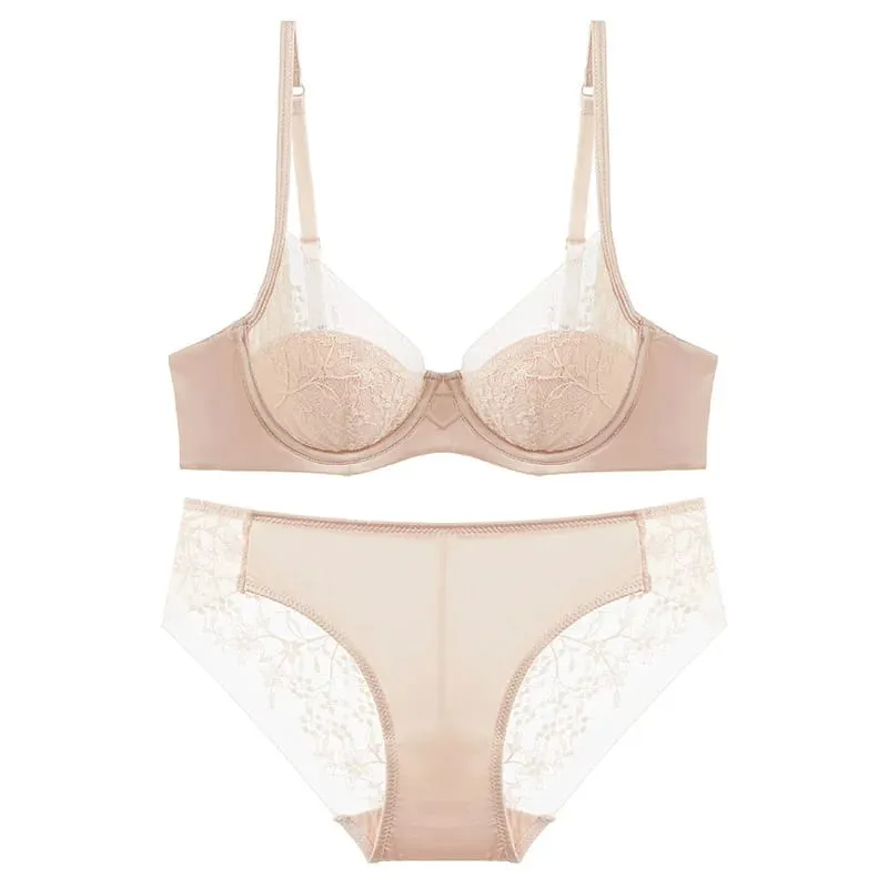 Thin Cup Lightly Lined Mesh Floral Lace Push-up Bra and Panties Set Beautiful Underwear for Woman Brassiere Sexy Lingerie