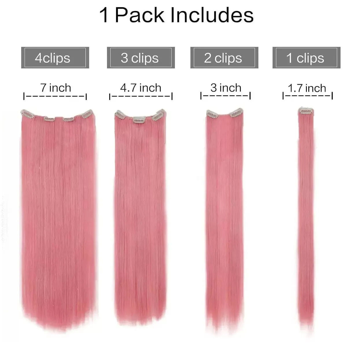 7 Clips In Hair Extensions Long Straight Hairstyle Pink 60CM Natural Synthetic Hair Daily Use Hairpiece For Women — image 8