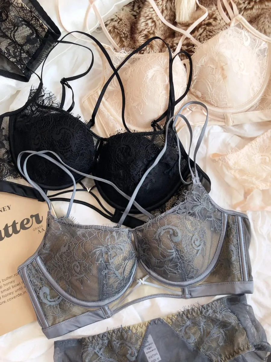 Sexy Hollow Bra Fashion Lace Flowers Embroidery Women Underwear Set French Push Up Brassiere Adjustable Plus Size Lingerie Sets — image 5