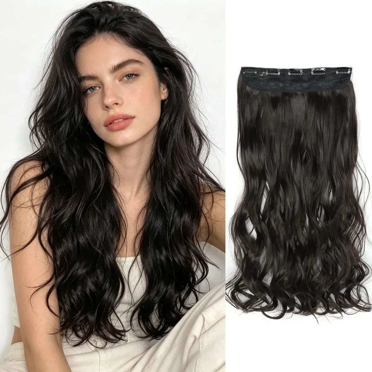 Synthetic clip in hair extensions 5 clips in one piece high temperature fiber wavy hairpieces for women daily party holiday — image 16
