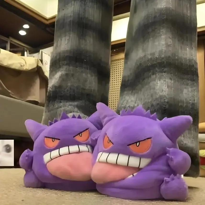 New Gengar Anime Figure Plush Slippers Funny Tongue Out Design Soft Sole Cute Cozy Winter Warm Indoor Couple Home Slippers Toy — image 3