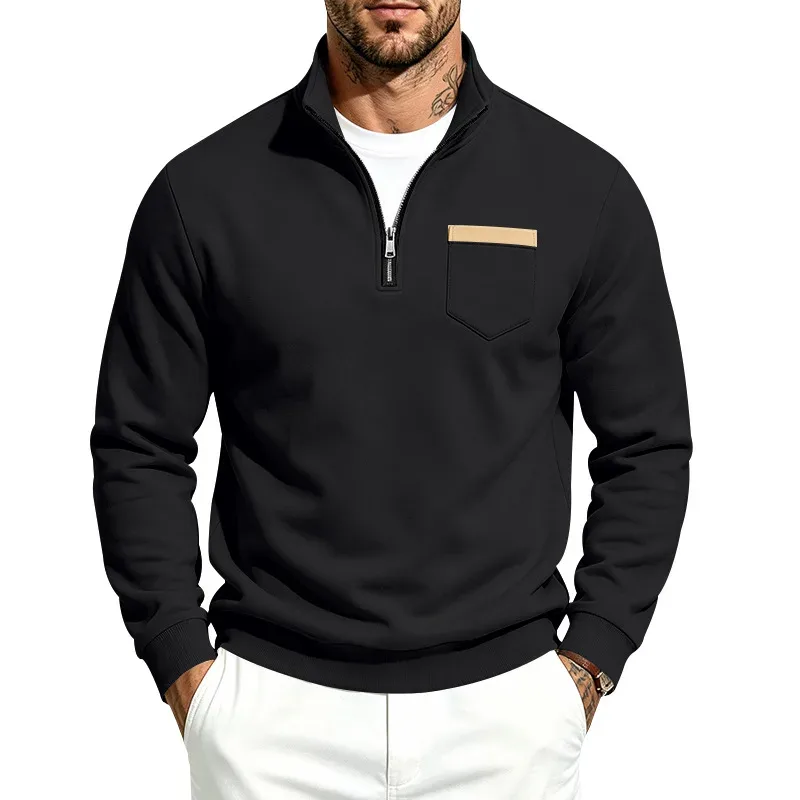 Men 2026 Autumn Winter Hot Item Fleece Lined Stand Collar Loose Vintage Sweatshirt Casual Commuter Fashion Male Daily Outerwear