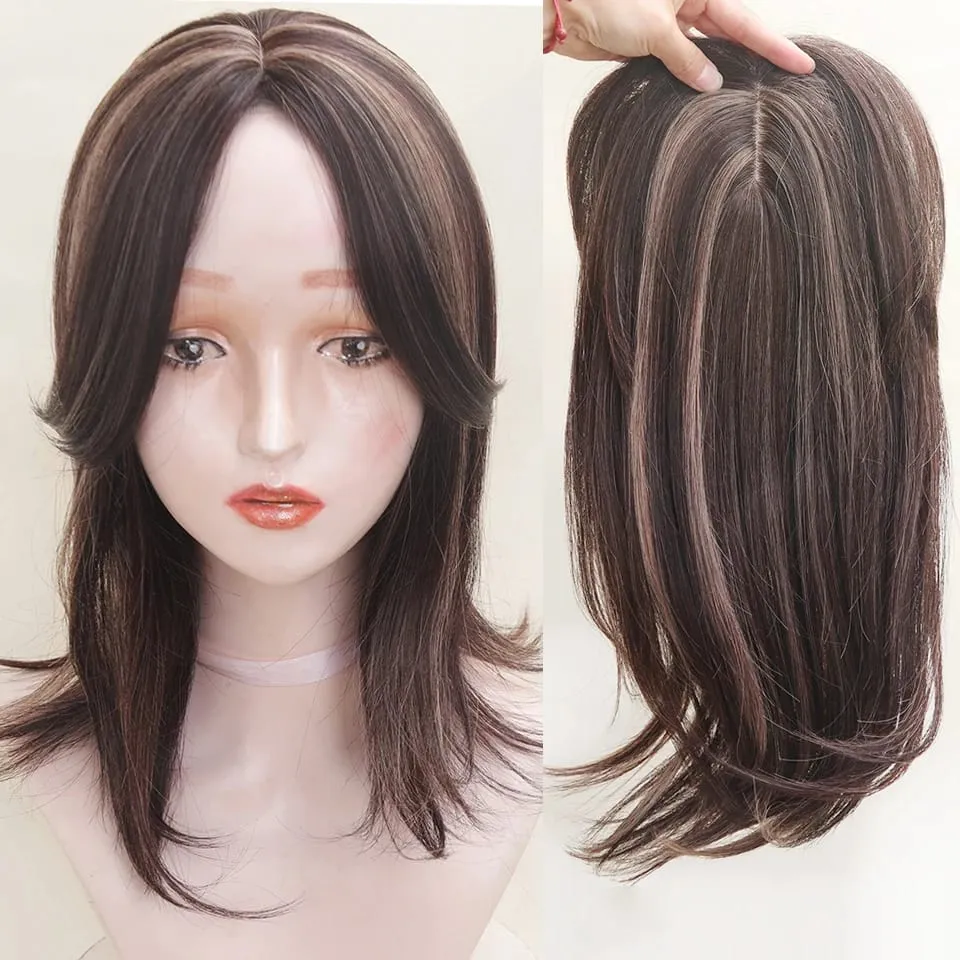 Synthetic Topper for Women Middle-Part Bangs Top Clip Topper Hair Extensions Cover Thinning Hair Grey Hair Increase Volume — image 3