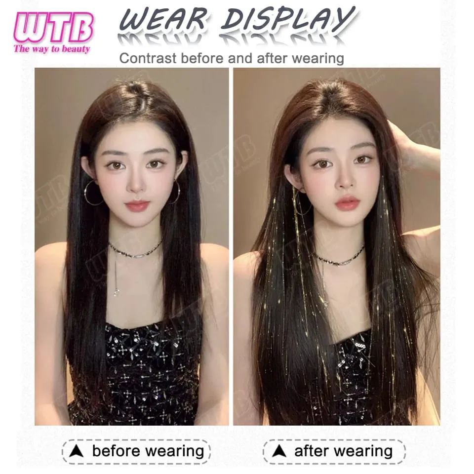 Synthetic Hair Extension Wig BB Clip Style Highlighted Laser Silk Straight Hair Extension Wig Suitable for Women's Daily Wear — image 3