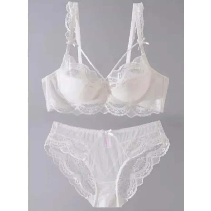 Elegant French Style Lace Lingerie Set Slim-Fitting Adjustable Gathers Larger Busts Smaller Look Women Soft Bra S-2XL Comfor Bra