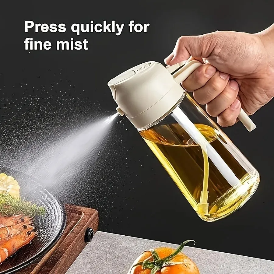 470ml 2-in-1 oil can and injector olive oil pour suitable for cooking air fryer salad barbecue (white)