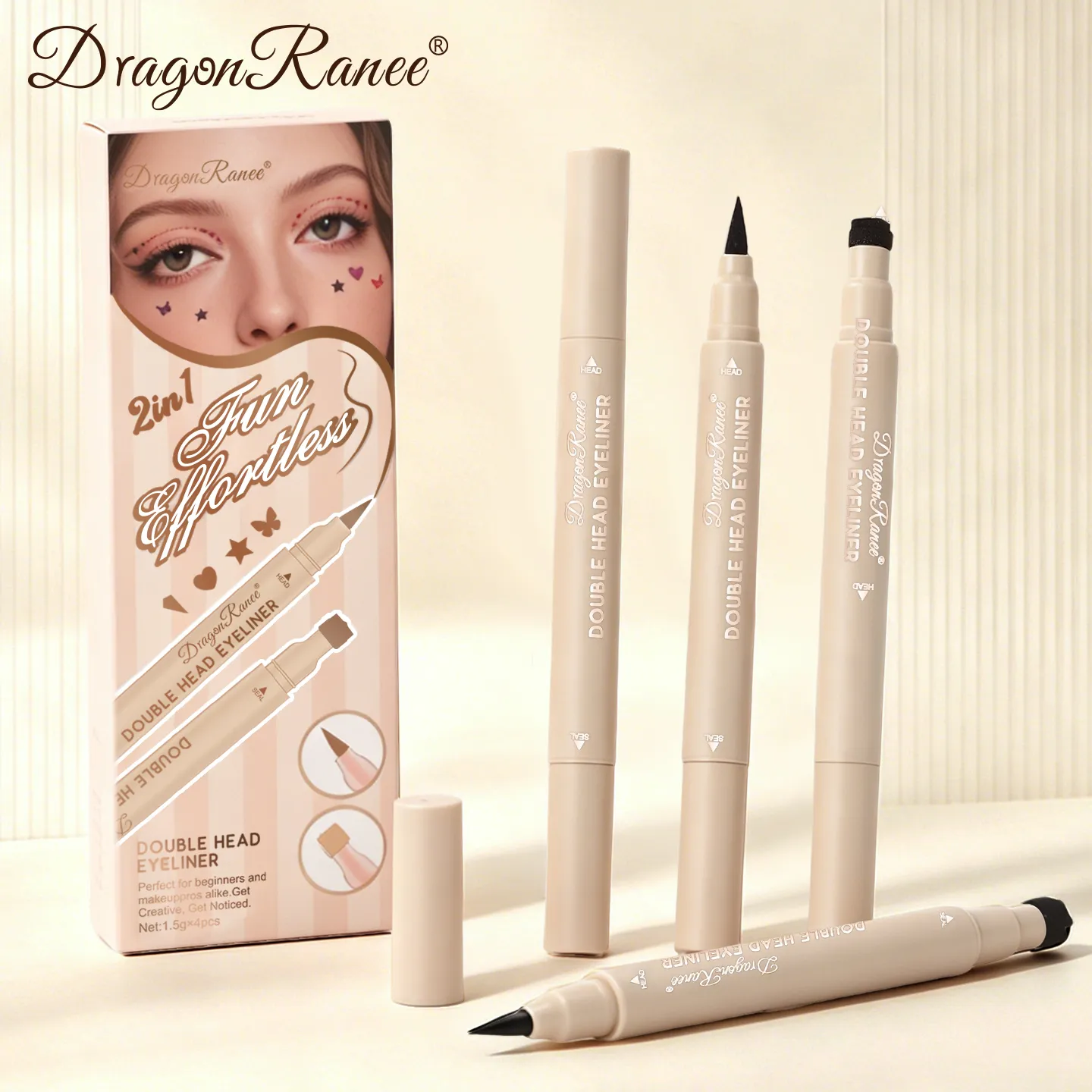 2-in-1-Eyeliner mit doppelseitigem Stempelsiegel, schnell trocknend, wasserfest und schweißfest, verwischt nicht leicht, bunter Augen-Make-up-Eyeliner