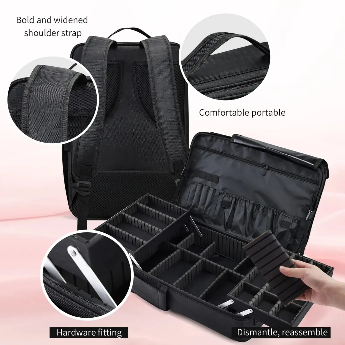 Makeup Artist Bag Portable Travel Organizer Box Professional Case with Adjustable Dividers Extra Large Makeup Case — image 4