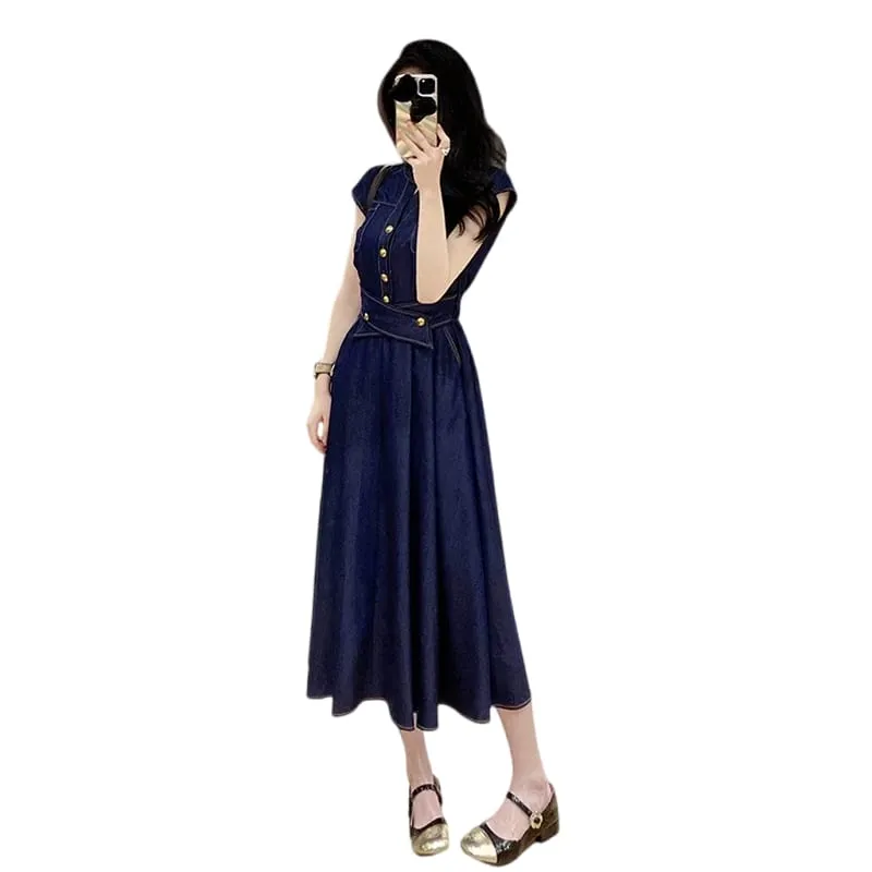 Sleeveless Denim Dress 2026 Summer Short Sleeve Women Dress Slim A-line Casual Commute Dresses — image 6