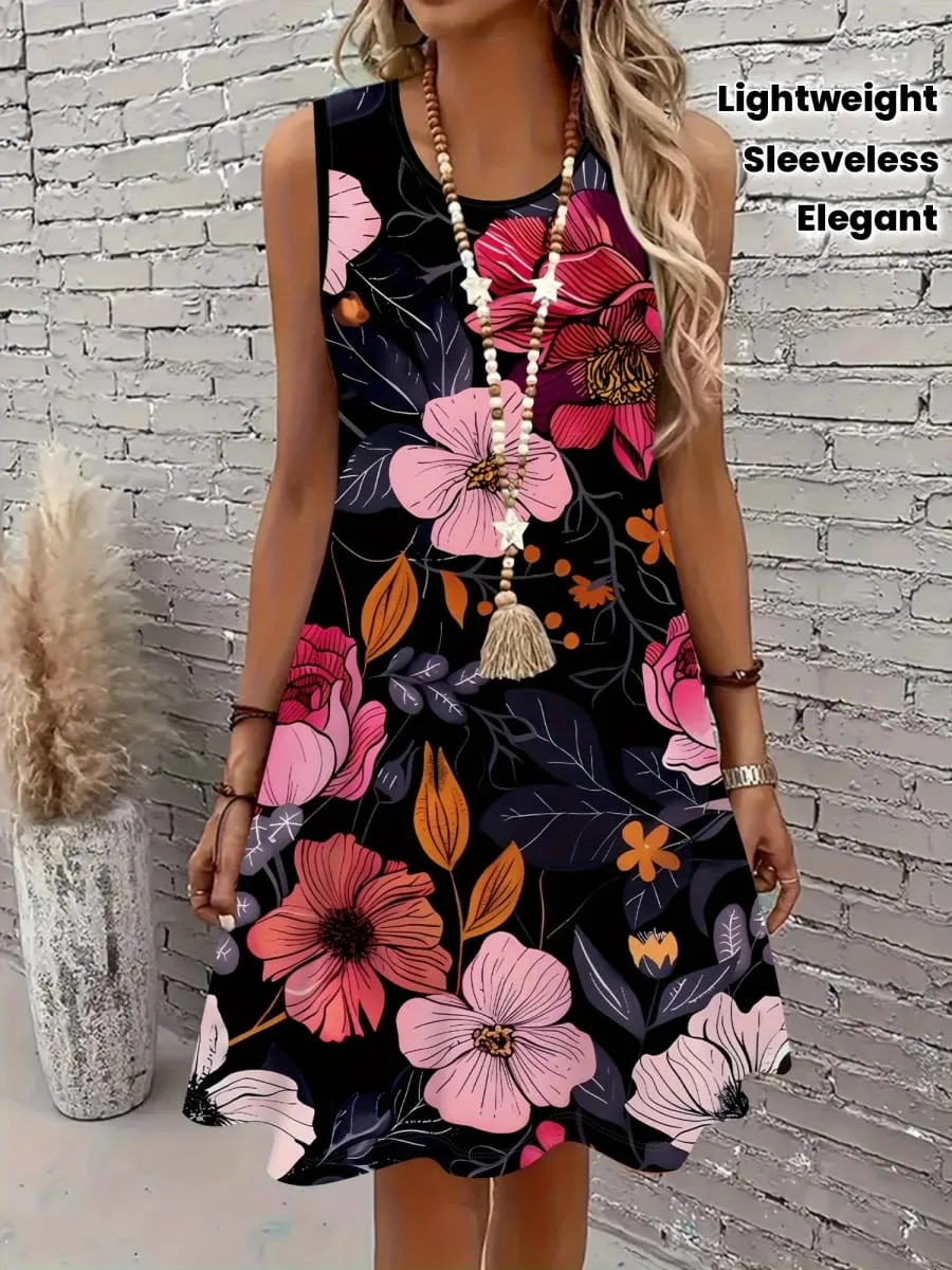 Elegant Black Floral Dress Women Sleeveless Slim Fit Sundress Stylish Flower Print Office Lady Casual daily Dresses 2026 — image 1