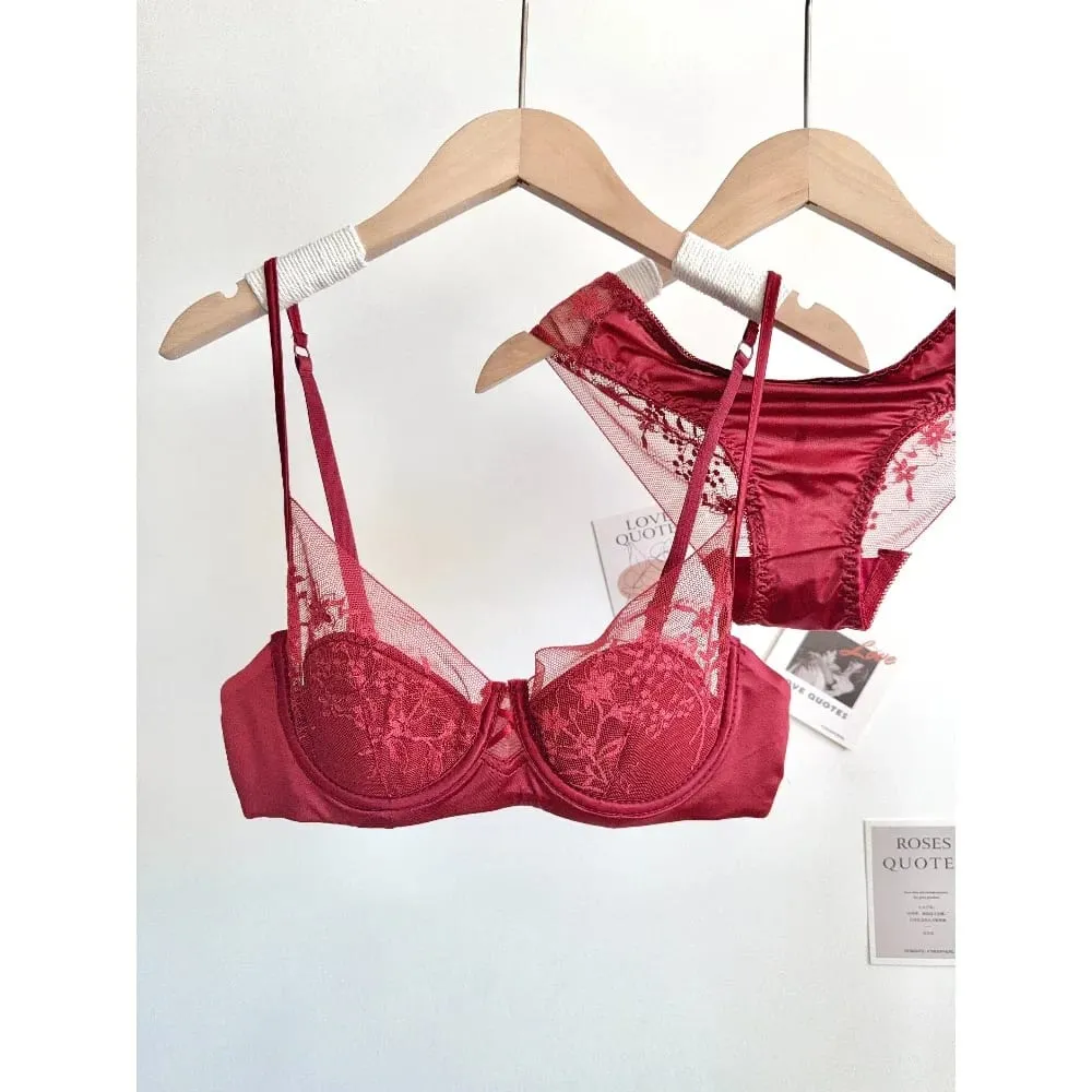 Women Lace Lingerie Set Soft Underwire Thin Cup Push‑Up Bra Panty Kit Comfort Intimates For Small Bust S-XL Daily Wear Underwear — image 2