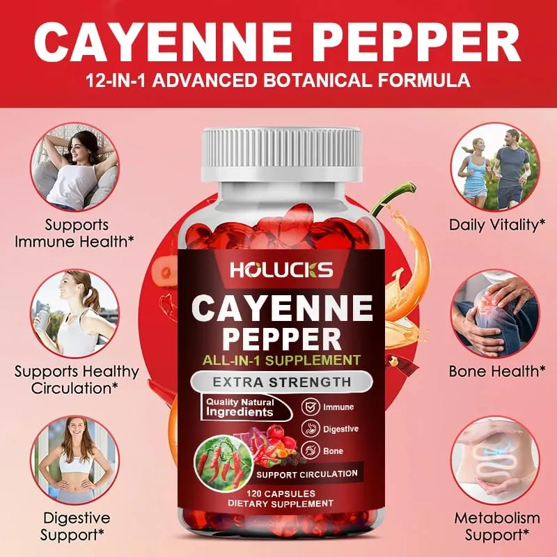 Cayenne Pepper Capsules with Vitamin D3 K2 Blood Circulation Promote Digestion Boost Metabolism Support Joint Bone Health — image 7