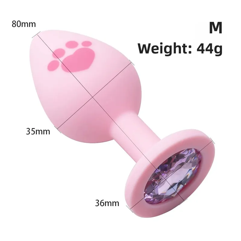 New 4 Sizes Cat Paw Silicone Anal Plug Pink Butt Plug Crystal Base Anus Dilator Expander Sex Toys For Woman Men Prostate Massage — image 8