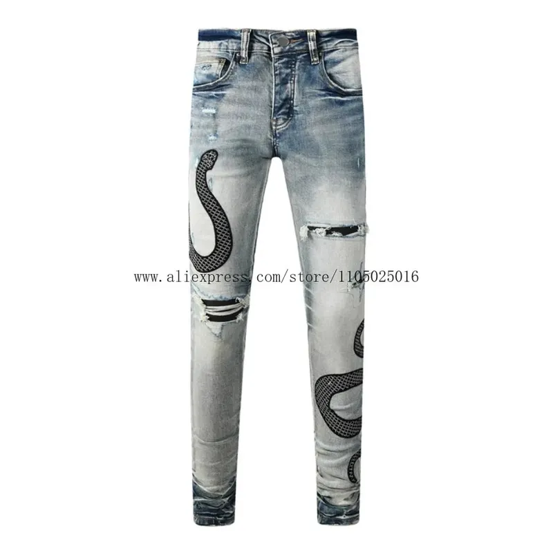 Fashion Americans Brands Men's Jeans Luxury Streetwear Holes Long Trousers Quality Male Stretch Slim Pants Skinny Trousers — image 4