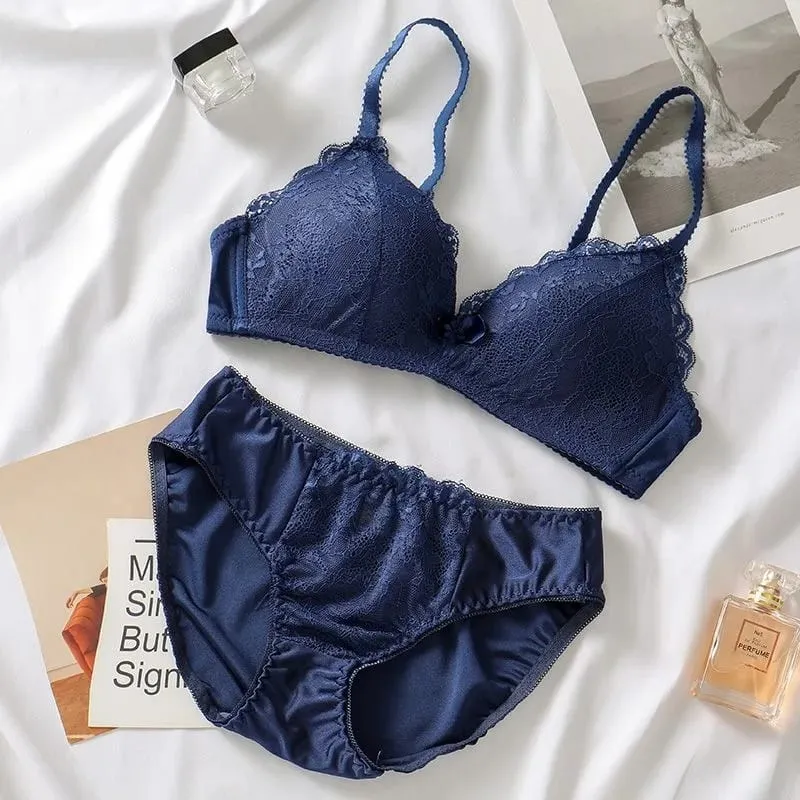 Women Lace Lingerie Set 32‑40ABC Cup Bow Decor Soft Comfort No‑Wire Bra And Briefs Breathable Intimate Underwear Suit — image 5