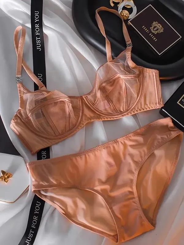 Sexy French Ultra Thin Lace Bra Panties Set Big Breast Minimizer Push‑Up Anti Sagging Women Fashion Lingerie Brassiere Underwear