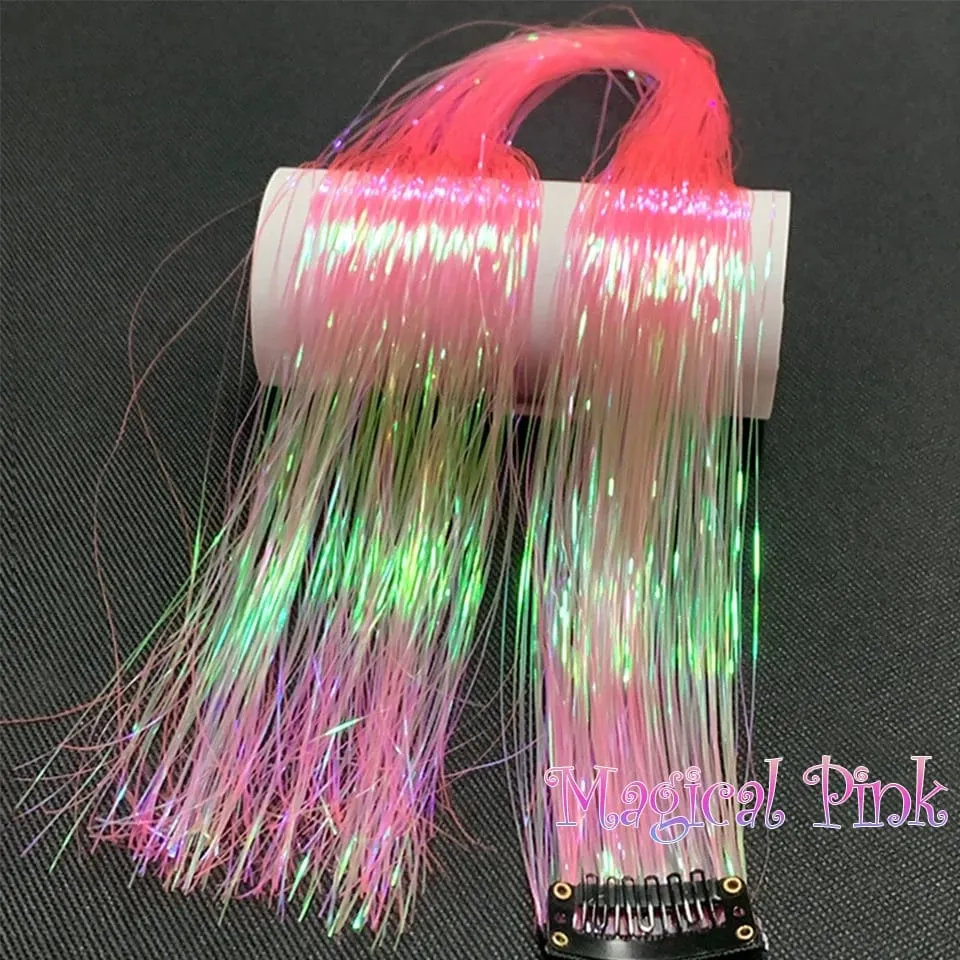 Long Straight Hair Tinsel Glitter Shiny Sparkly Synthetic Color Fresh Laser Clip in Hair Extensions Women Party Hair Accessori — image 12