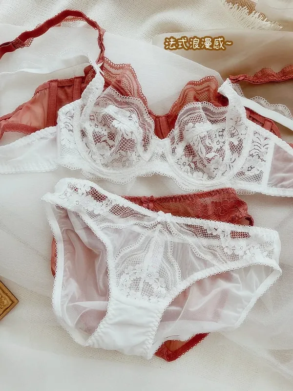 Feminino ultra-fino renda roupa interior conjunto de sutiã reunindo anéis de aço superior transparente tamanhos grandes lingerie cuecas terno — image 3