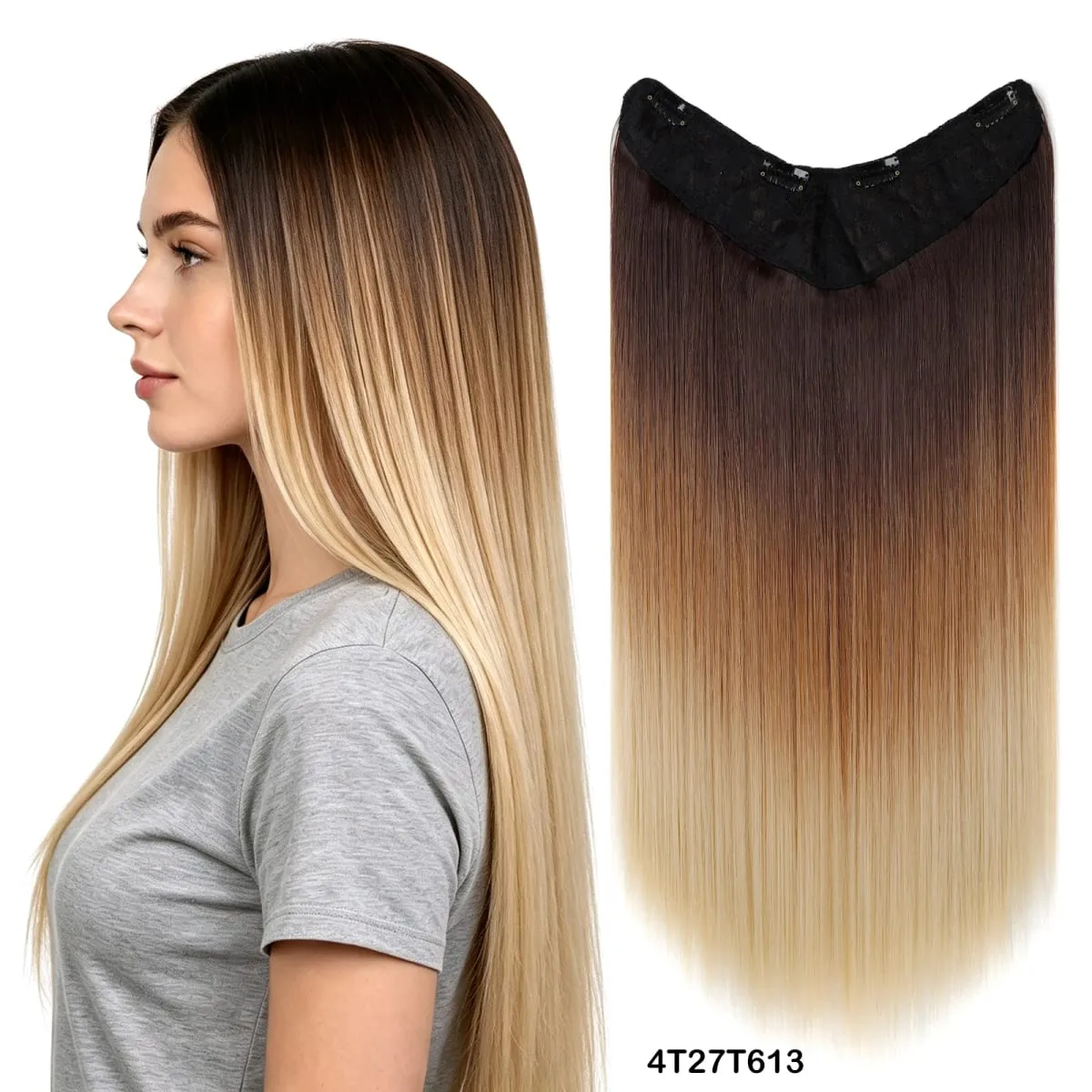 Clip In Hair Extension V Shape One Piece Straight Hair Whit 4 Clips Ombre Synthetic Hair Pieces For Women