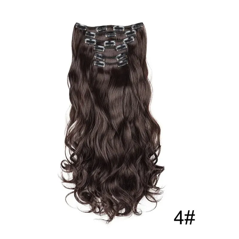 24 Inch Synthetic Clip in Hair Extensions Long Straight Heat Resistant Fiber Hairpiece for Party Cosplay Daily Wear Blonde Black