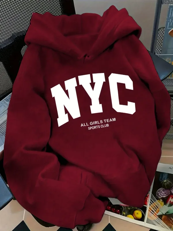 Hoodie Tim New York Biru Laut Nyaman Musim Gugur/Musim Dingin Baru - Pullover Kasual Hoodie Gaya Jalanan Pasangan Lengan Panjang dengan POC — image 3