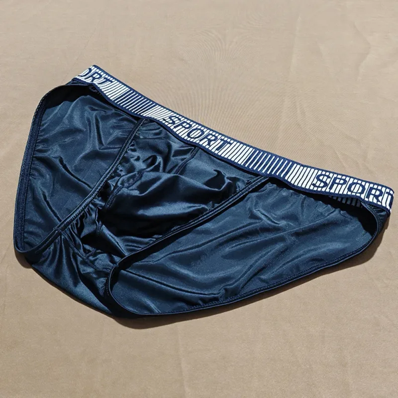 Slip à fourche haute pour hommes, taille moyenne, élastique, respirant, convexe en U, sous-vêtements en soie glacée, short soyeux à ajustement serré — image 4
