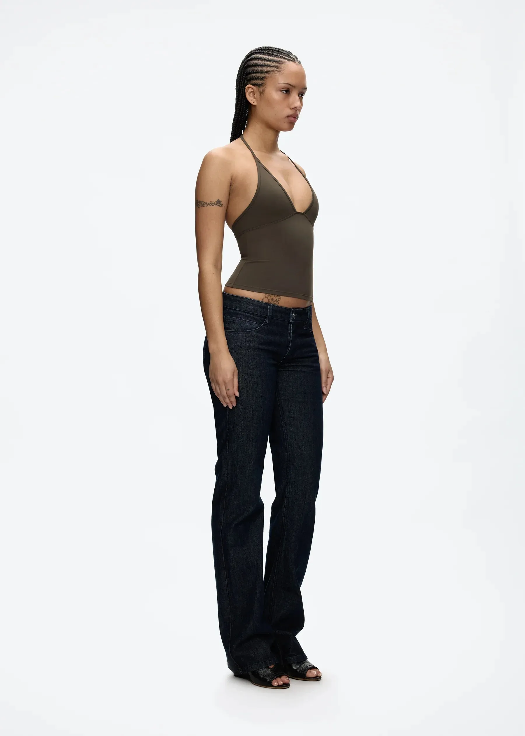 Tank Deep V Halter Neck Camisole Slim Fit Short Crop Top Tight-Fitting Waist-Cinching Backless Tank Top Versatile Outerwear Solid Color Base Shirt for a Spicy Look