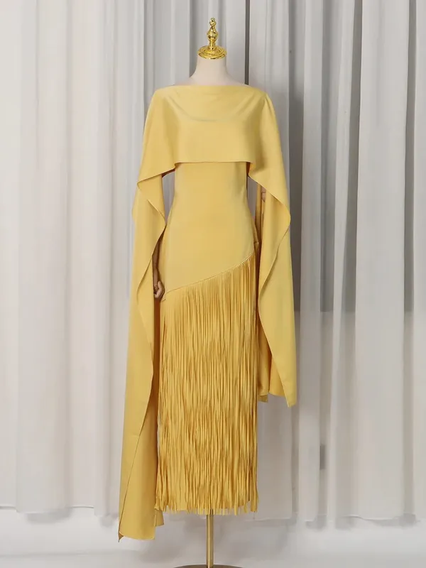 Solid Loose Spliced Tassel Chic Dresses for Women O Neck Sleeveless Luxury Elegant Dress Female Summer Fashion New