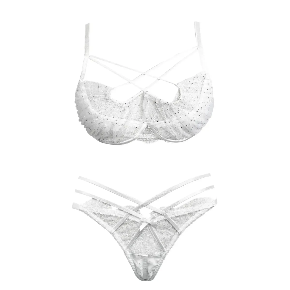 Summer Lace Embroidery Cross Tie Lingerie Set Sheer Mesh Push Up Bra Comfortable Daily Wear Underwear for Women Size 32-38 — image 9