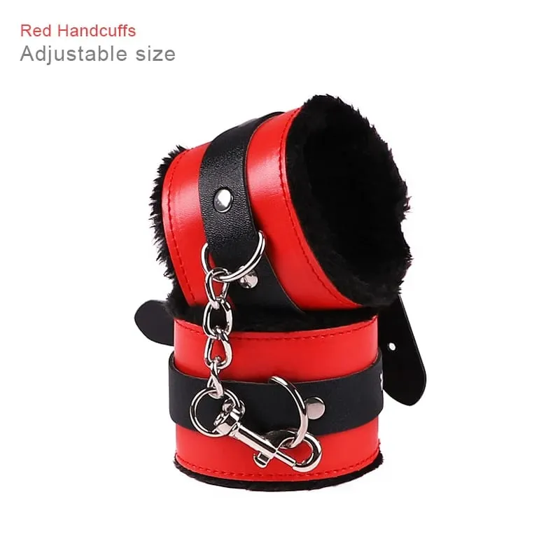 Sex Toys For Women Bdsm Set Sexy Leather Plush Sex Toys Bondage Kit Handcuffs Feather Blindfold Fetish Flirt Goods For Adults — image 6