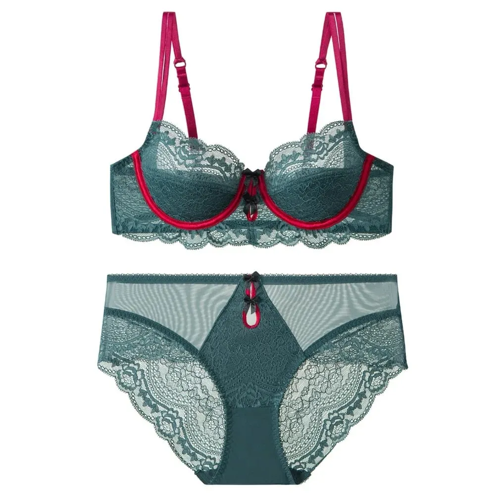 Women Sexy Red Lace Bra French Ultra Thin Minimizer Non Wired Breathable Brassiere Large Bust Reduce Underwear 32‑42 — image 1