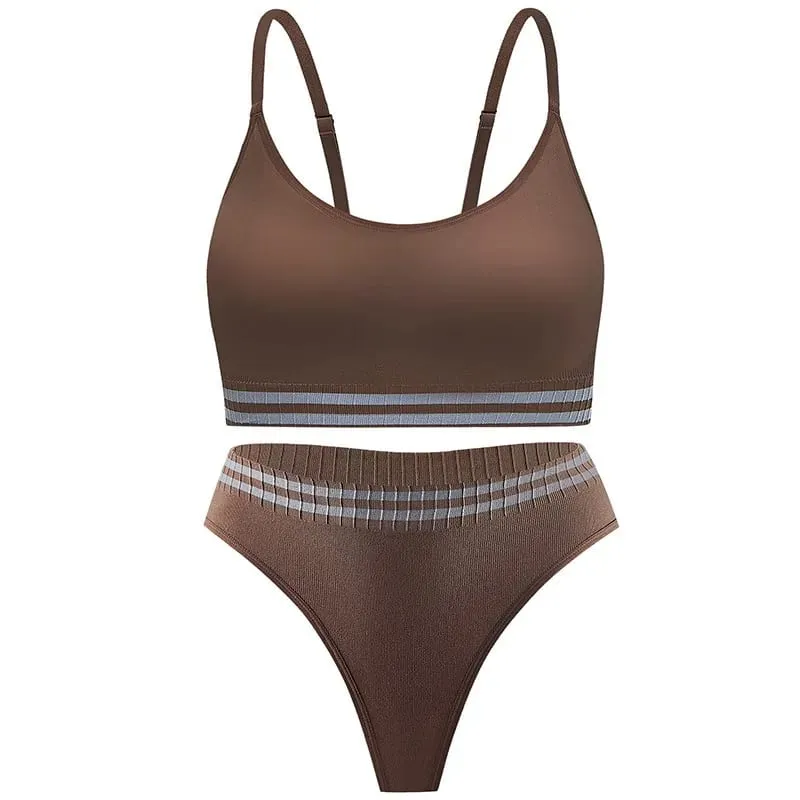 Women Seamless Bra Set High Waist Panties Bralette Sexy Lingerie Tank Crop Tops Sport Brassiere Female Underwear Set