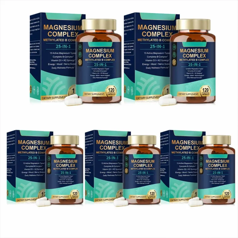 25-in-1 Magnesium Complex with Glycinate Citrate Malate Vitamin D3 K2 B12 Methylfolate for Relaxation Energy Nerve 120 Capsules — image 11