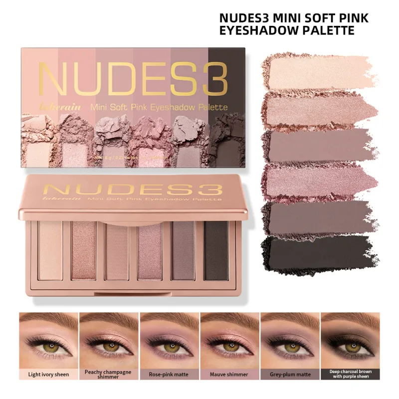 Soft Pink Eyeshadow Palette 6 Colors Matte Shimmer High Pigment Blendable Long Lasting Multi‑scene Eye Makeup Palette