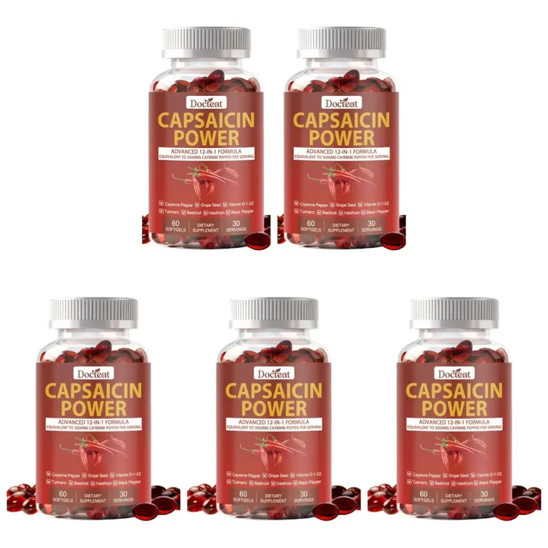 Capsaicin Power 12-in-1 Cayenne Pepper Supplement 60 Softgels Turmeric Beetroot Grape Seed Black Pepper Daily Metabolism Support