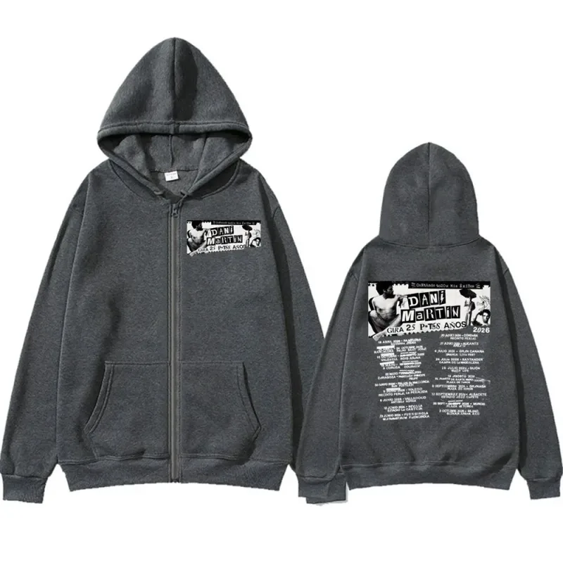Dani Martín Gira 25 Años Album 2026 Print Zip Up Sweatshirts Men Women Long Sleeve Cozy Pullover Coats Streetwear Zipper Hoodies — image 4