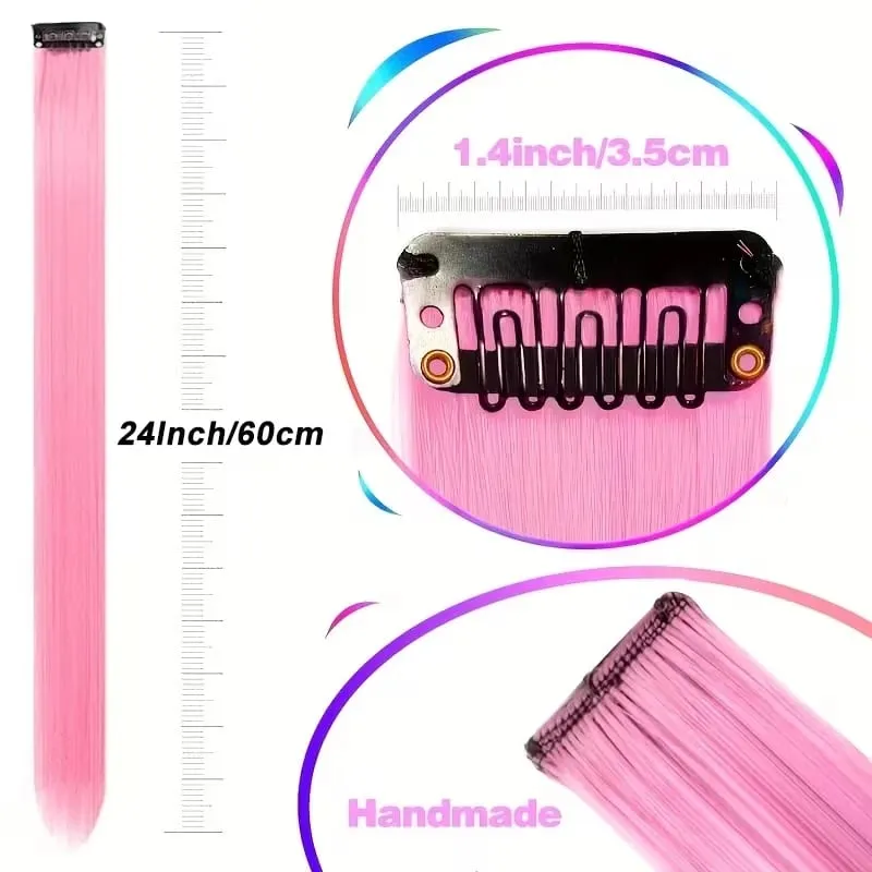 22Inch Synthetic 6pcs Long Straight Hair Extension Colored Rainbow High-Temperature Fiber Hairpiece for Women Daily Party Use — image 3